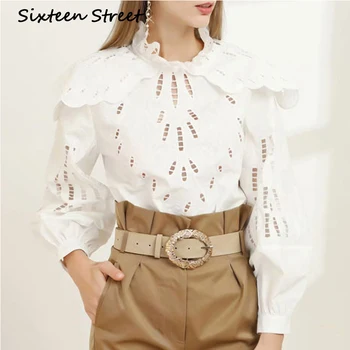 2020 New Woman blouse hollow out long-sleeve black white solid ruffle vintage elegant shirt female spring and summer tops
2020 New Woman blouse hollow out long-sleeve black white solid ruffle vintage elegant shirt female spring and summer tops