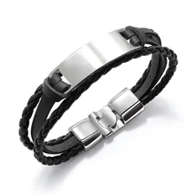 

2021 Custom Leather And Alloy Men's Bracelets Engraved Name/Date/Message Leather Bracelet Father's Day Gift For Men