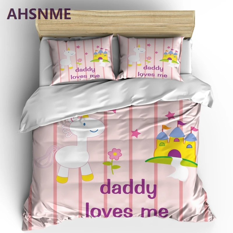 

AHSNME Girls Pink Bedding Set Lovely Little Horse Duvet Cover Castle Children Gift Quilt Cover Sets Dropshipping