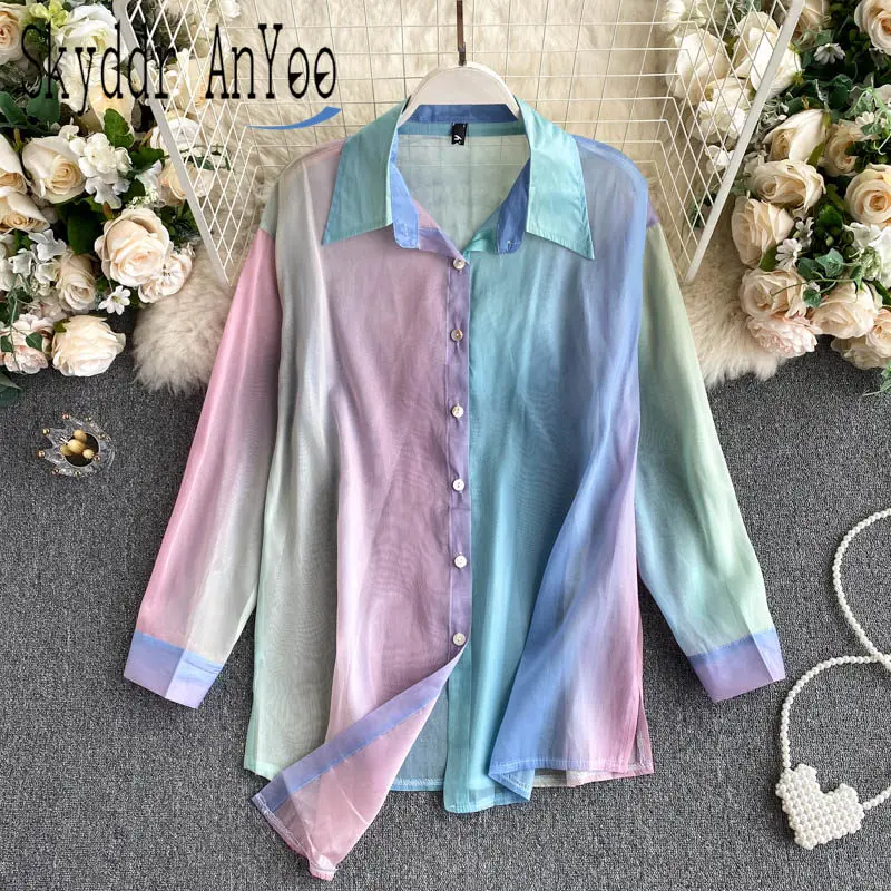 Rainbow Tops 2020 New Fashion Blouse Women Long Sleeve Blusas Irregular Shirts Turn down Collar Chemise Femme Autumn Blouses
Rainbow Tops 2020 New Fashion Blouse Women Long Sleeve Blusas Irregular Shirts Turn down Collar Chemise Femme Autumn Blouses