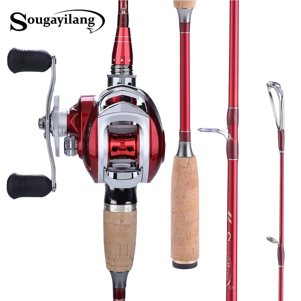 Sougayilang 4 Section 2.1m 2.4m M Power Carbon Fiber Casting Rod Reel Set 7.2:1High Speed Baitcsting Combo Pesca |