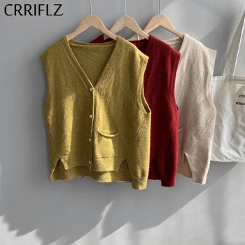 CRRIFLZ 2020 New Spring Knitted Vest Sweater Women England V Neck Sleeveless Single Breasted Outerwear 
CRRIFLZ 2020 New Spring Knitted Vest Sweater Women England V Neck Sleeveless Single Breasted Outerwear