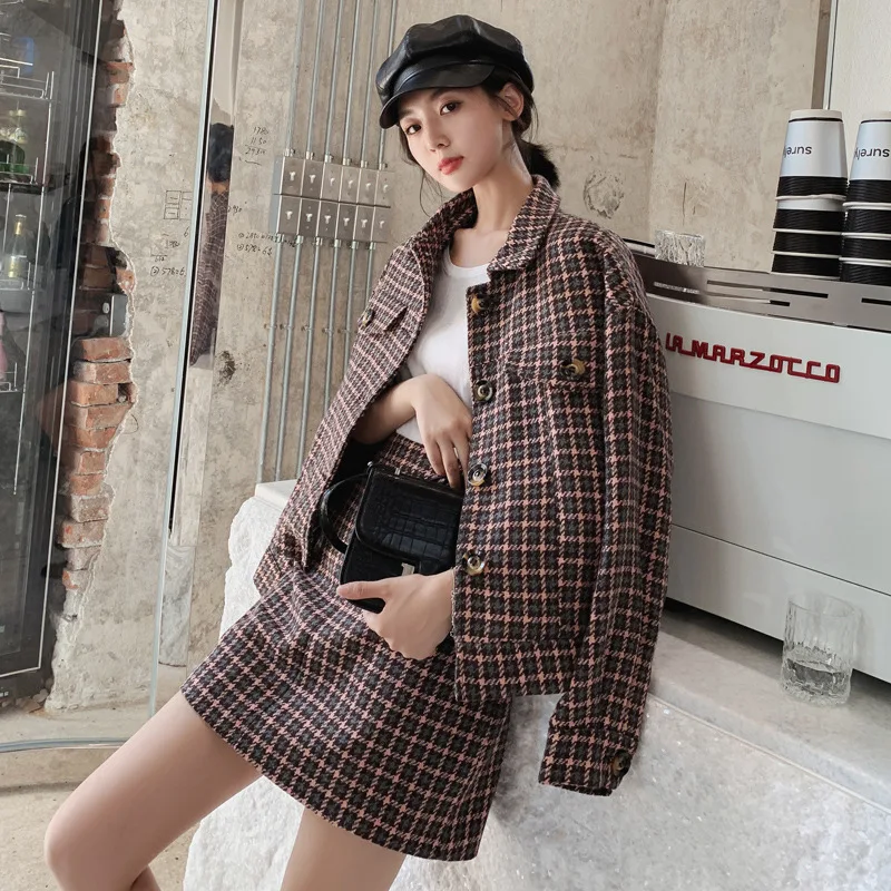 

Graceful Plaid WOMEN'S Suit 2019 Early Autumn New Style Short Very Fairy of Western Style Online Celebrity Skirt Two-Piece Set
