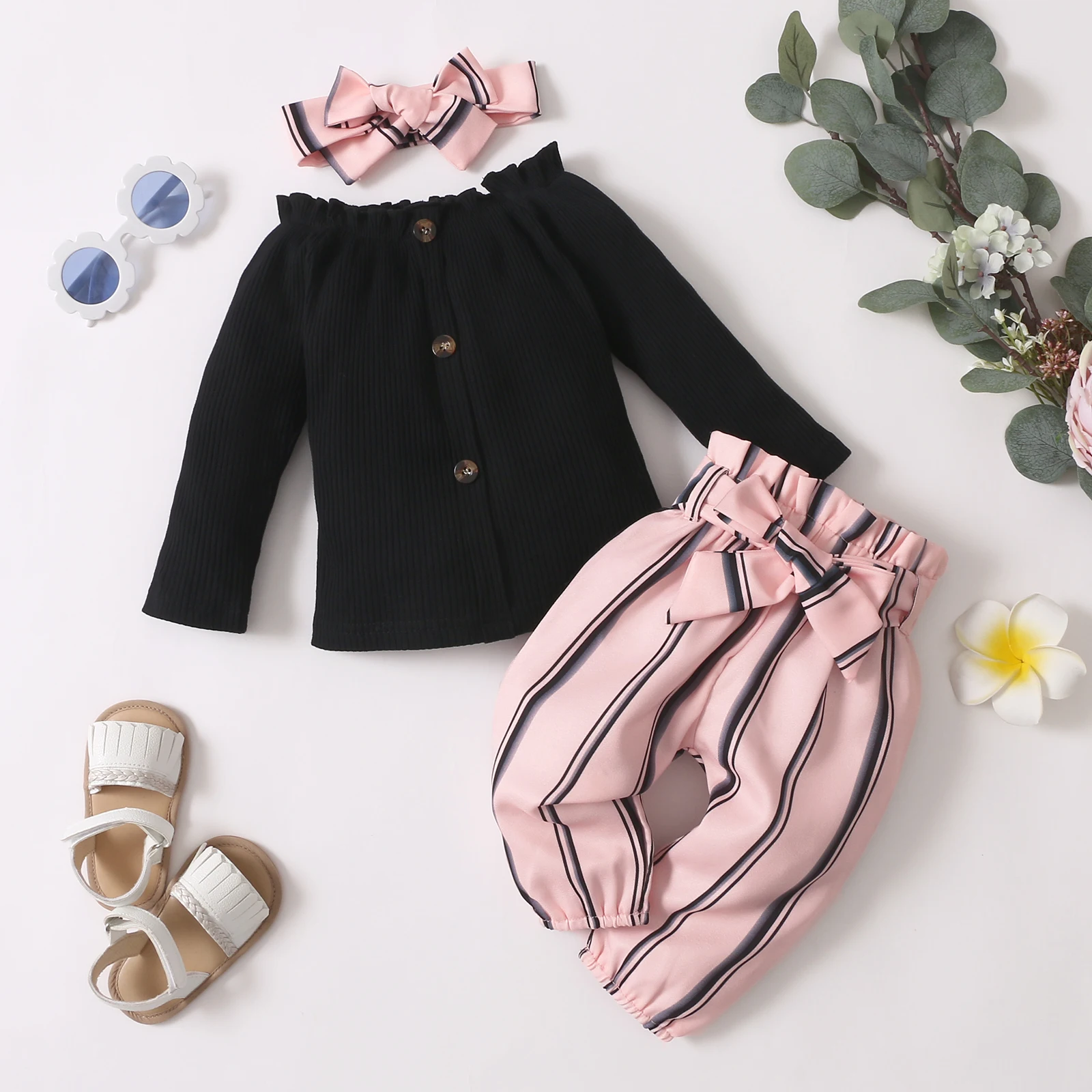3Pcs Newborn Baby Girl Clothes Toddler Girl Outfit New Born Black Top + Striped Pink Print Pants Drop Shipping Wholesale
3Pcs Newborn Baby Girl Clothes Toddler Girl Outfit New Born Black Top + Striped Pink Print Pants Drop Shipping Wholesale