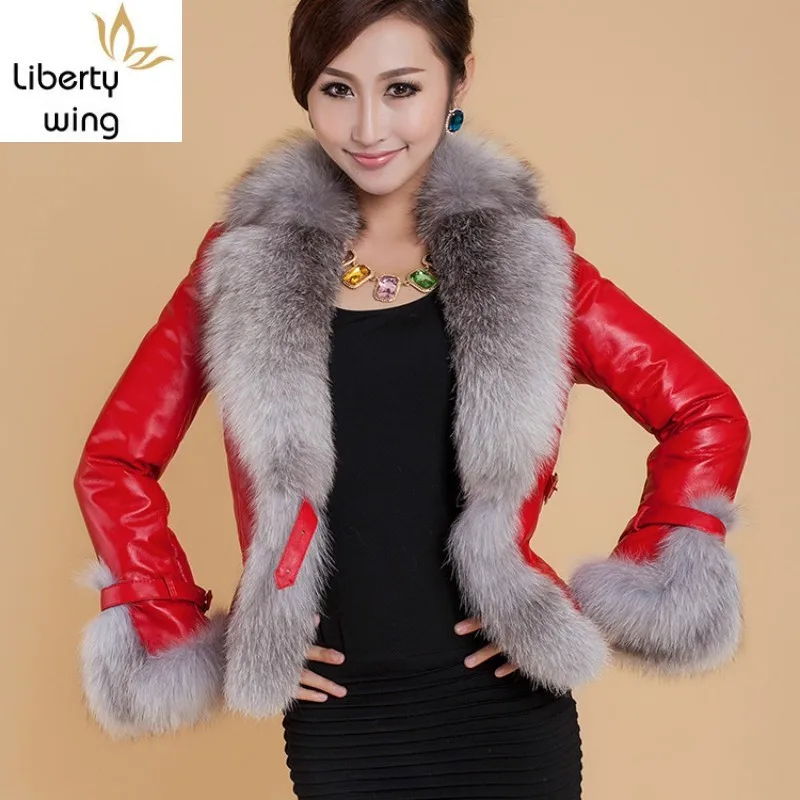 Faux Fox Fur Collar Patchwork PU Leather Womens Short Jackets Long Sleeve Belt Slim Fit Qualities Female Thick Coats Plus Size
Faux Fox Fur Collar Patchwork PU Leather Womens Short Jackets Long Sleeve Belt Slim Fit Qualities Female Thick Coats Plus Size