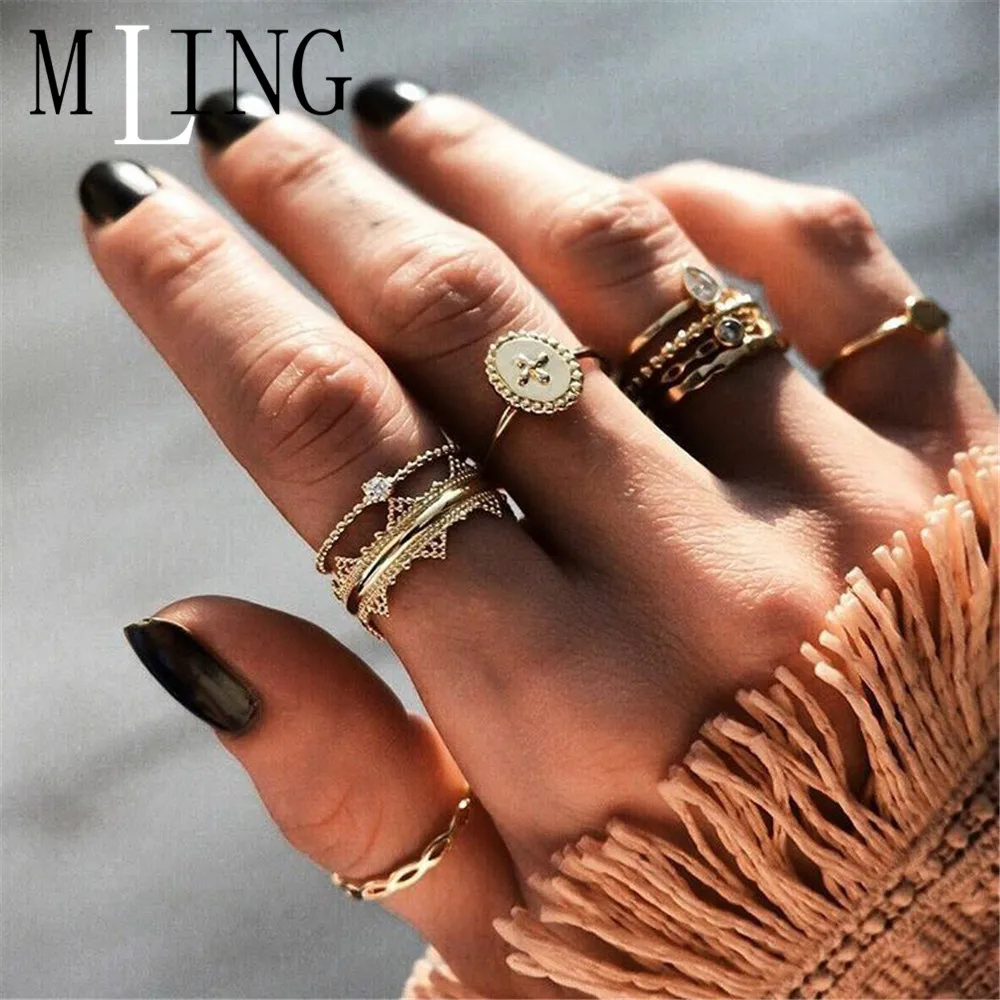 MLING 8 Pcs/Set Vintage Gold Alloy Ring Bohemian Crystal Cross Circle Water Drop Ring Set for Women
MLING 8 Pcs/Set Vintage Gold Alloy Ring Bohemian Crystal Cross Circle Water Drop Ring Set for Women