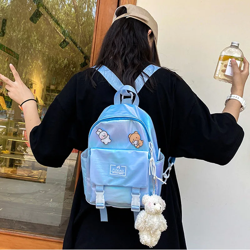 Фото Женская школьная блестящая Лазерная Мини Путешествия студенческие Симпатичные