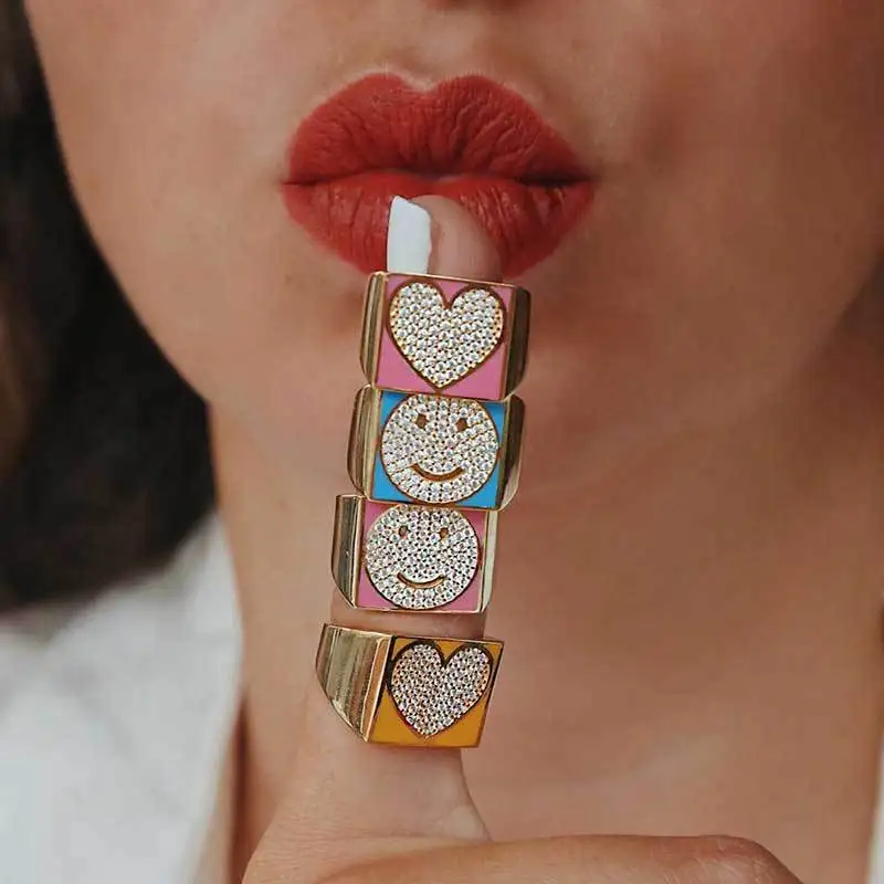2020 Colorful Enamel Heart Smile Crystal Gold Rings For Women Female Exaggerated Square Geometric Party Ring Friendship Ring
2020 Colorful Enamel Heart Smile Crystal Gold Rings For Women Female Exaggerated Square Geometric Party Ring Friendship Ring