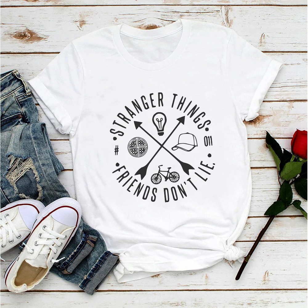 Friends Don't Lie T-Shirt femme Stranger Things 3 Upside Down Hawkins Middle School funny women new white casual tshirt
Friends Don't Lie T-Shirt femme Stranger Things 3 Upside Down Hawkins Middle School funny women new white casual tshirt