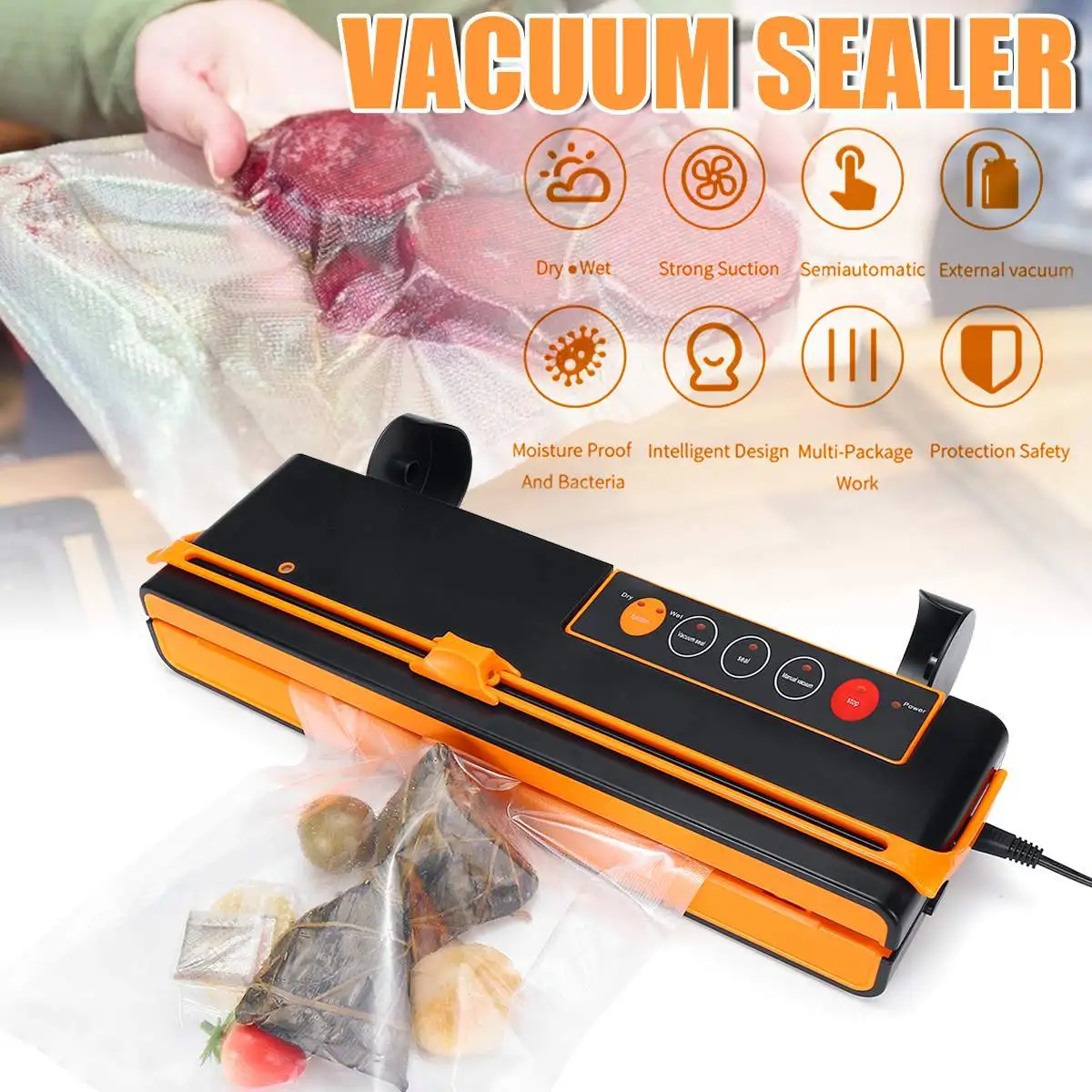 Food Vacuum Sealer Packing Sealing Machine w/ Own Cutting Blade + 10Pcs Bags AC 110V-220V Home Electric Vacuum Sealer Packaging
Food Vacuum Sealer Packing Sealing Machine w/ Own Cutting Blade + 10Pcs Bags AC 110V-220V Home Electric Vacuum Sealer Packaging