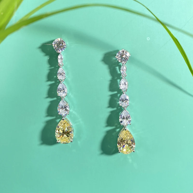 OEVAS Luxury 100% 925 Sterling Silver Created Moissanite Citrine Gemstone Drop Dangle Women Earrings Fine Jewelry Wholesale