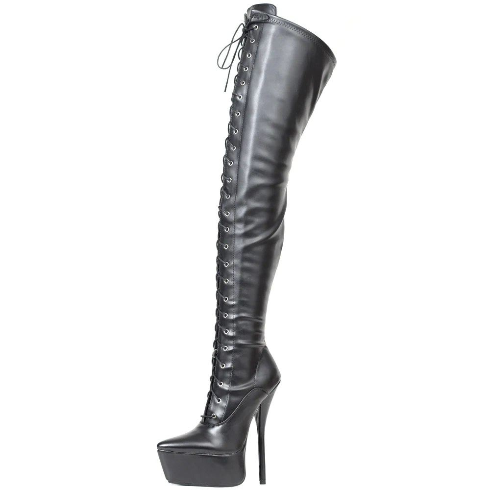 Black Sexy Lace Up Over Knee Boots Stretch Black Sexy Lace Up Over Knee Boots Stretch