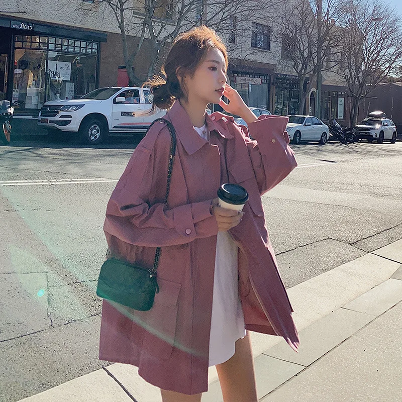 

Korean-style Trench Coat Women's Mid-length 2019 Autumn Clothing New Style Short-height Loose-Fit BF Students Hong Kong Style Wa