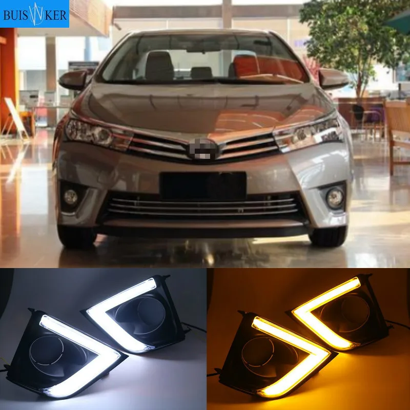 

1 комплект DRL для Toyota Corolla 2014 2015 2016 светодиодный дневные ходовые огни с желтым сигналом поворота Ночная синяя головка противотуманная фара крышка