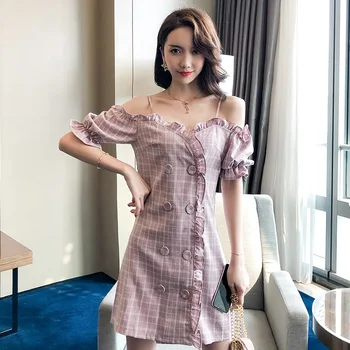 Summer 2020 new French style fragrant wind suspenders sexy dress women's word shoulder short skirt strapless short sleeve waist 
Summer 2020 new French style fragrant wind suspenders sexy dress women's word shoulder short skirt strapless short sleeve waist