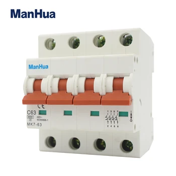 Manhua MCB MK7-63 C63 4P 63A 400VAC breaking capacity Overload Protection Short circuit protection Miniature Circuit Breaker
Manhua MCB MK7-63 C63 4P 63A 400VAC breaking capacity Overload Protection Short circuit protection Miniature Circuit Breaker