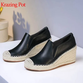 Krazing pot full grain leather French romance straw high heels mixed color increaseing wedges round toe fashion women pumps L7f2
Krazing pot full grain leather French romance straw high heels mixed color increaseing wedges round toe fashion women pumps L7f2