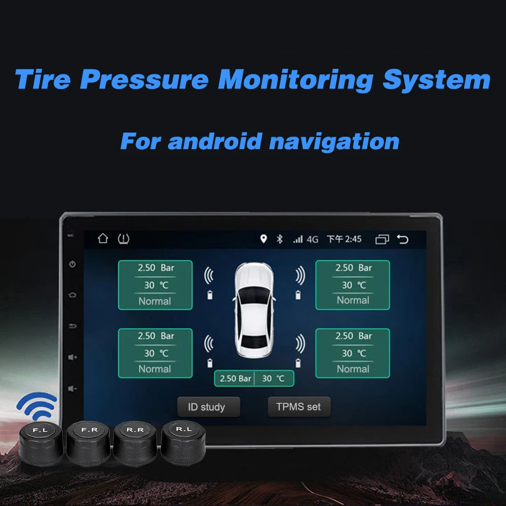 USB Android TPMS Car Tire Pressure Monitor with 4 External Sensors 116 psi Monitoring Alarm System 5V Wireless Transmission TPMS
USB Android TPMS Car Tire Pressure Monitor with 4 External Sensors 116 psi Monitoring Alarm System 5V Wireless Transmission TPMS
