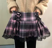 Faldas con cordones góticas para mujer, minifalda con cordones a cuadros, estilo Punk, ropa de calle de verano, Sexy, color negro