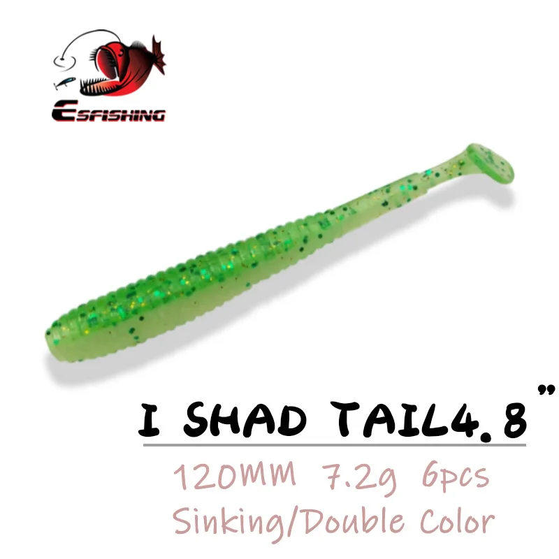 

ESFISHING Pesca Soft Bait I Shad Tail 12cm Salts and Attractant Injected Isca Artificial Tackle Wobblers Jigging Fishing Lure