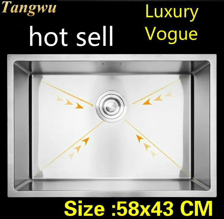 

Free shipping Apartment kitchen manual sink single trough do the dishes high quality 304 stainless steel hot sell 58x43 CM