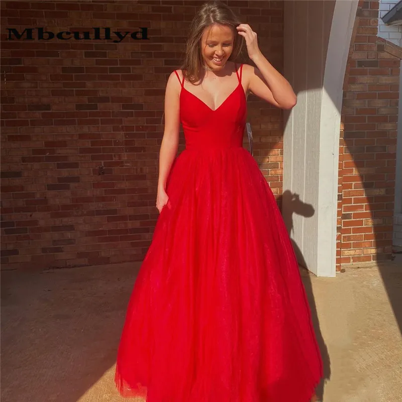 Фото Mbcullyd мягкое Тюлевое красное платье для выпускного вечера Длинное Элегантное