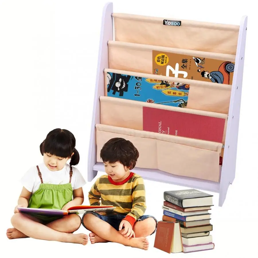 Children's room Storage shelf Bookcase Magazine rack with wooden frame and 5 canvas bags
Children's room Storage shelf Bookcase Magazine rack with wooden frame and 5 canvas bags