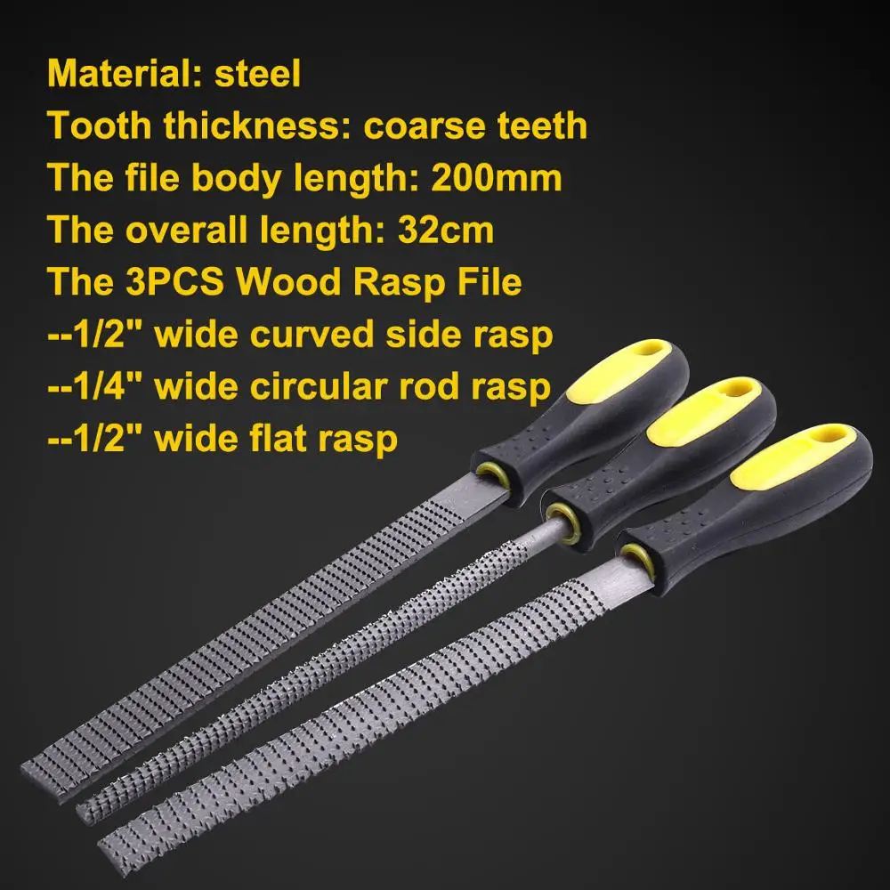 3Pcs Wood File Steel File Rasp 8 Inch Curved/Circular/Flat Wood Files For Craft Carving Woodworking Tools
3Pcs Wood File Steel File Rasp 8 Inch Curved/Circular/Flat Wood Files For Craft Carving Woodworking Tools