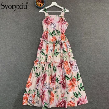 Svoryxiu Fashion Designer Summer Female Backless Spaghetti Strap Dress Women Floral Print Ruffles Vintage Holiday Midi Dresses
Svoryxiu Fashion Designer Summer Female Backless Spaghetti Strap Dress Women Floral Print Ruffles Vintage Holiday Midi Dresses