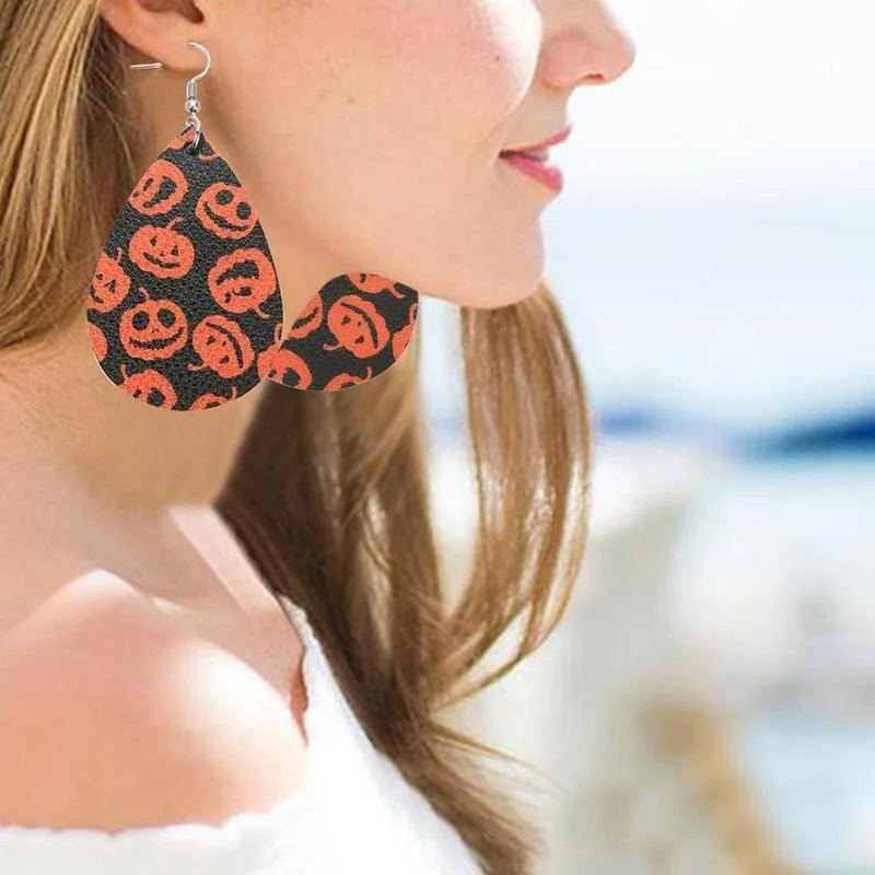 Halloween PU Leather Dangle Drop Earrings Halloween Skull Pumpkin Teardrop Pattern Earrings Aretes De Mujer Modernos 2019
Halloween PU Leather Dangle Drop Earrings Halloween Skull Pumpkin Teardrop Pattern Earrings Aretes De Mujer Modernos 2019