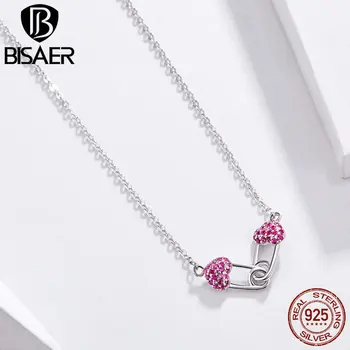 

BISAER Mutual Affinity Love Clip Pendant Necklace 925 Sterling Silver Rose Gold Zircon Collier Elegant Women Jewelry Gift GAN056
