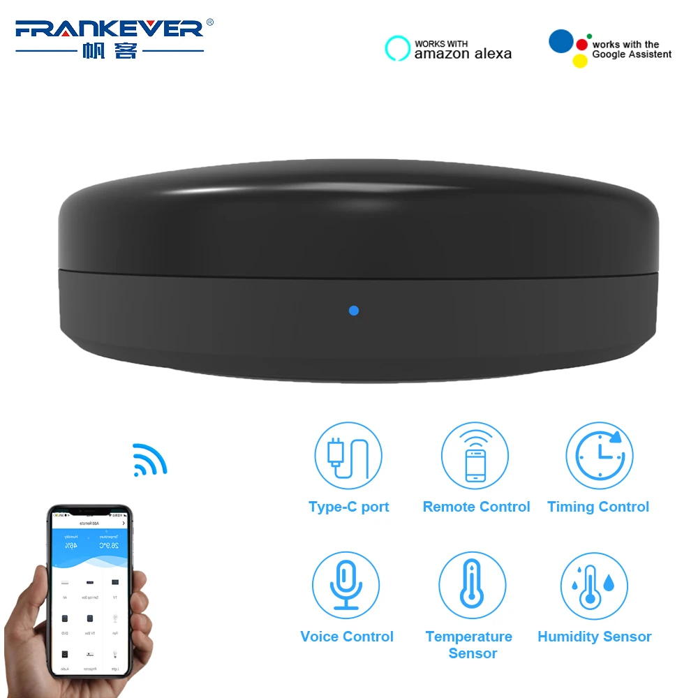 FrankEver Universal IR Smart Remote Control WiFi Infrared Home IR Blaster Control Hub Tuya Google Assistant Alexa WiFi Household
FrankEver Universal IR Smart Remote Control WiFi Infrared Home IR Blaster Control Hub Tuya Google Assistant Alexa WiFi Household