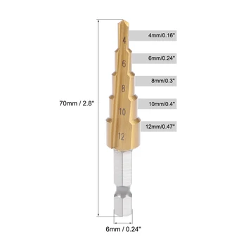 uxcell Titanium Step Drill Bit 4mm to 12mm 5 Step Size 2 Straight Flute Hex Shank for Metal Wood Plastic High Speed Steel
uxcell Titanium Step Drill Bit 4mm to 12mm 5 Step Size 2 Straight Flute Hex Shank for Metal Wood Plastic High Speed Steel