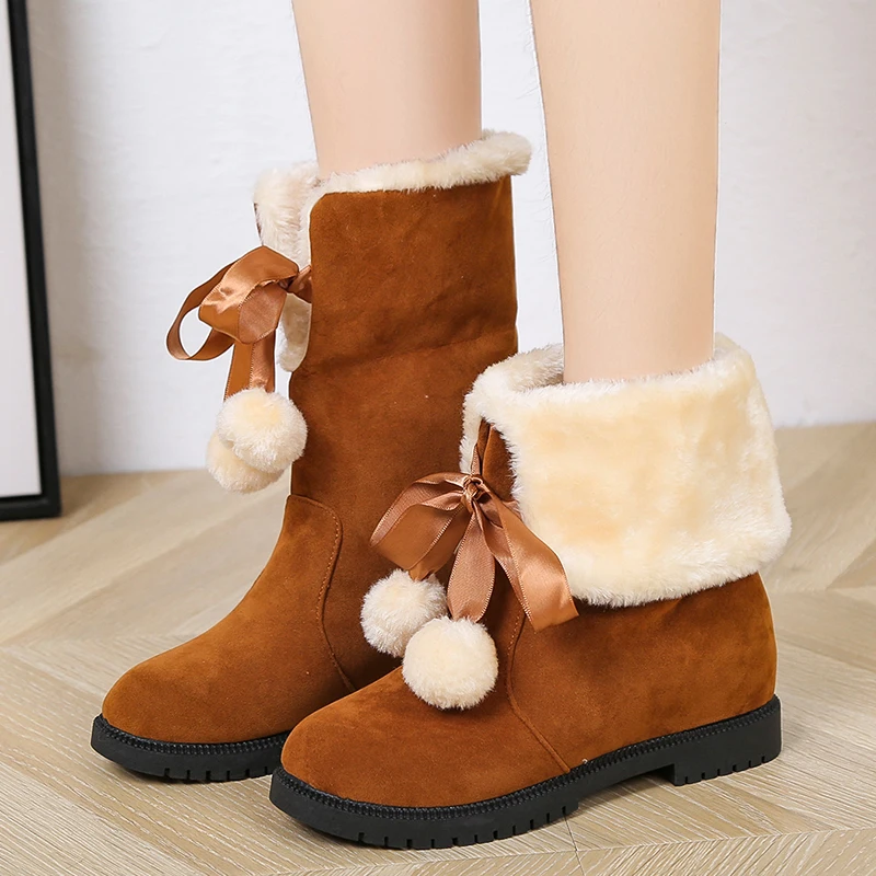 

Chaussure Femme New Style 2021 Hot Sale Suede Leather Woman Snow Botas Fur Women Boots Warm Wool Ladies Winter Ankle Boots