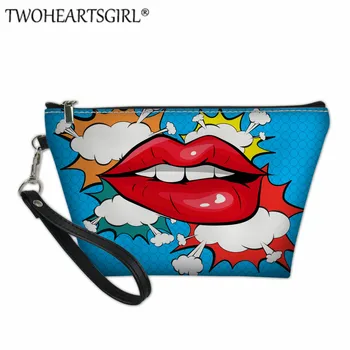 

Twoheartsgirl Kawaii Bbeauty Case Red Lips Print Toiletry Bag for Travel Organizer Women's Cosmetic Bag necessarie feminina