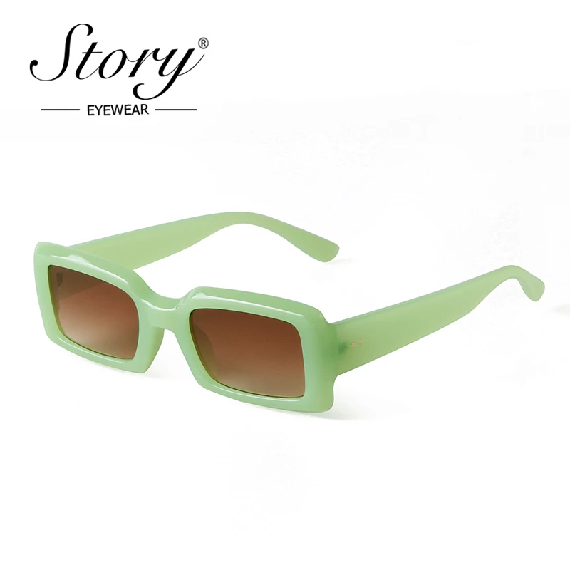 

STORY Vintage Leopard Rectangle Sunglasses Women Men Brand Design 90s Trendy Retro Jelly Frame Square Sun Glasses Rivet S2109