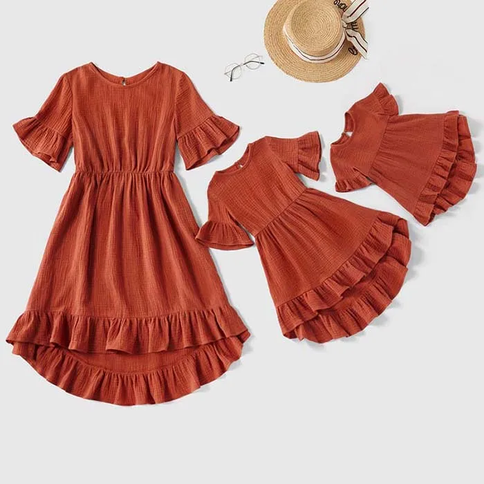 mother daughter girl matching brown dress