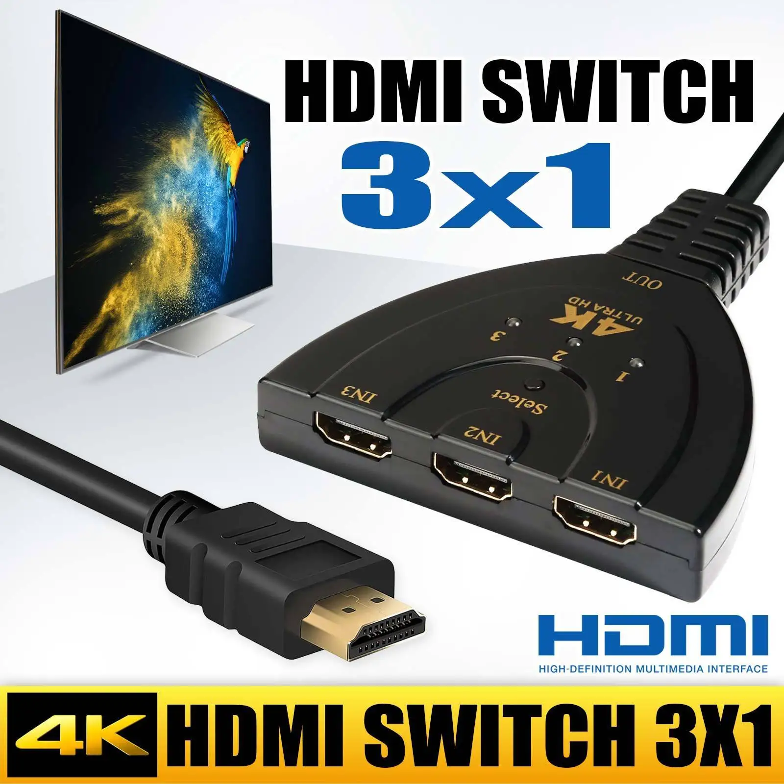2020 New 4K*2K 3D Mini 3 Port HDMI Switch 1.4b 4K Switcher HDMI Splitter 1080P 3 in 1 out Port Hub for DVD HDTV Xbox PS3 PS4
2020 New 4K*2K 3D Mini 3 Port HDMI Switch 1.4b 4K Switcher HDMI Splitter 1080P 3 in 1 out Port Hub for DVD HDTV Xbox PS3 PS4
