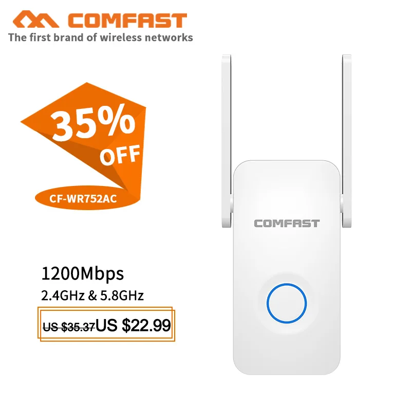 COMFAST CF-WR752AC 1200Mbps DUAL band Wifi repeater 802.11ac WiFi Signal Amplifier Wireless Router Wi Fi Range Extender Roteador
COMFAST CF-WR752AC 1200Mbps DUAL band Wifi repeater 802.11ac WiFi Signal Amplifier Wireless Router Wi Fi Range Extender Roteador