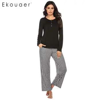 Ekouaer Women Autumn Winter Pajamas Sets Looungewear O-Neck Long Sleeve Sleepshirt Plaid Bottom Pants Pajama Sleepwear
Ekouaer Women Autumn Winter Pajamas Sets Looungewear O-Neck Long Sleeve Sleepshirt Plaid Bottom Pants Pajama Sleepwear