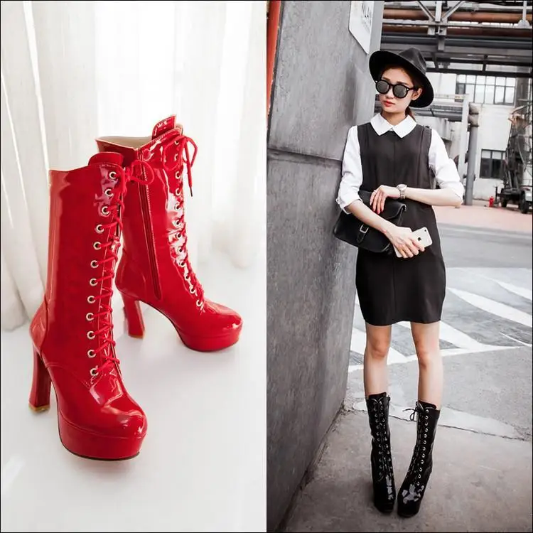 Autumn and Winter New Thick heel heel platform casual front wear Martin's shoes white lacquer large size Red Boots
Autumn and Winter New Thick heel heel platform casual front wear Martin's shoes white lacquer large size Red Boots