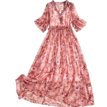 Fashion New 2020 Summer Style Women Dress Designers Short Sleeve Beading V Neck Print Mid Calf Bohemian Beach Chiffon Dress
Fashion New 2020 Summer Style Women Dress Designers Short Sleeve Beading V Neck Print Mid Calf Bohemian Beach Chiffon Dress