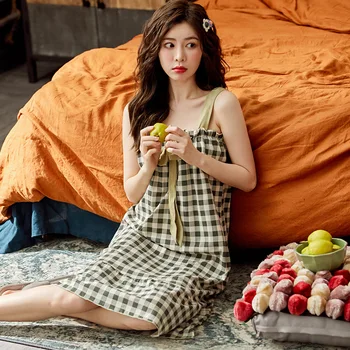 Summer Cotton Sleepwear Simple Plaid Midi Nightdress Cotton Cute Ladies Nightgown Sexy Nightwear Overknee Casual Home Sleep
Summer Cotton Sleepwear Simple Plaid Midi Nightdress Cotton Cute Ladies Nightgown Sexy Nightwear Overknee Casual Home Sleep