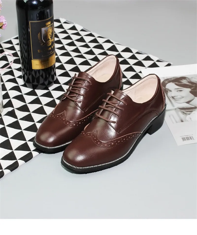 2020 Spring New British Women Pumps Brogues Genuine Leather High Heels Oxford Shoes For Woman Vintage Carved Pumps Women Shoes (21)