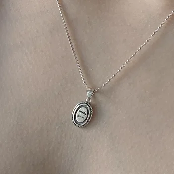 Retro Authentic 925 Sterling silver Letters scrip Oval shape twist pattern Pendants Beads chain necklace Jewelry TLX682 
Retro Authentic 925 Sterling silver Letters scrip Oval shape twist pattern Pendants Beads chain necklace Jewelry TLX682