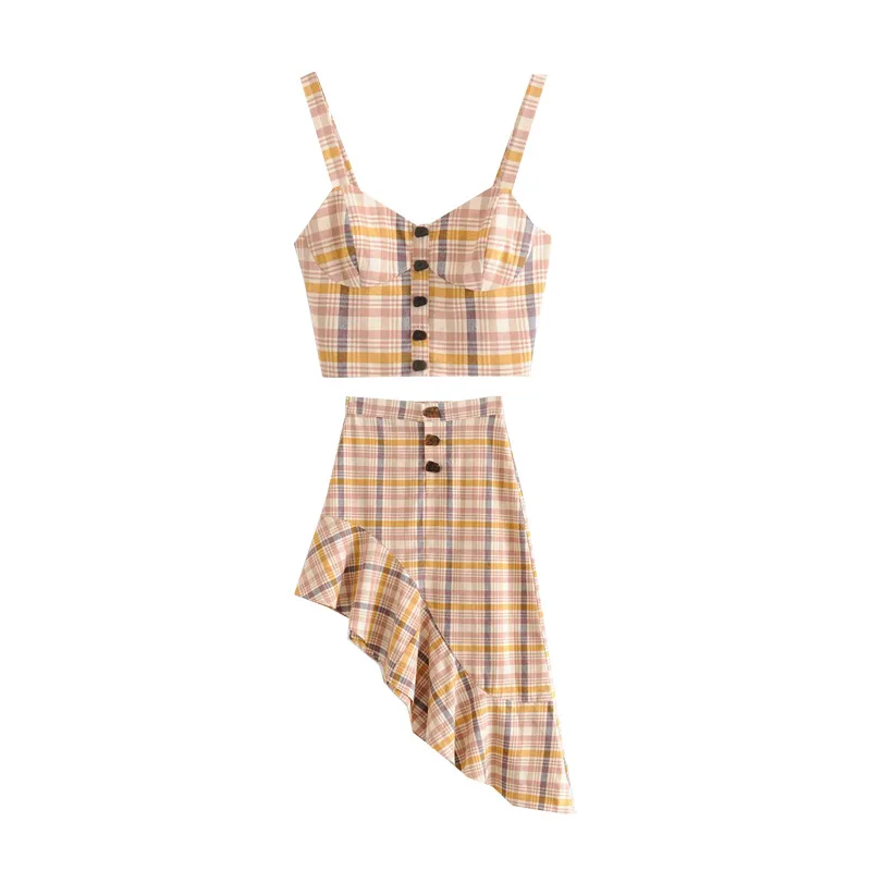 Spring And Summer Two-Piece Set Pattern Sleeveless Short Vest Tops + High-waisted Three Buckles Irregular Hem Skirt
Spring And Summer Two-Piece Set Pattern Sleeveless Short Vest Tops + High-waisted Three Buckles Irregular Hem Skirt