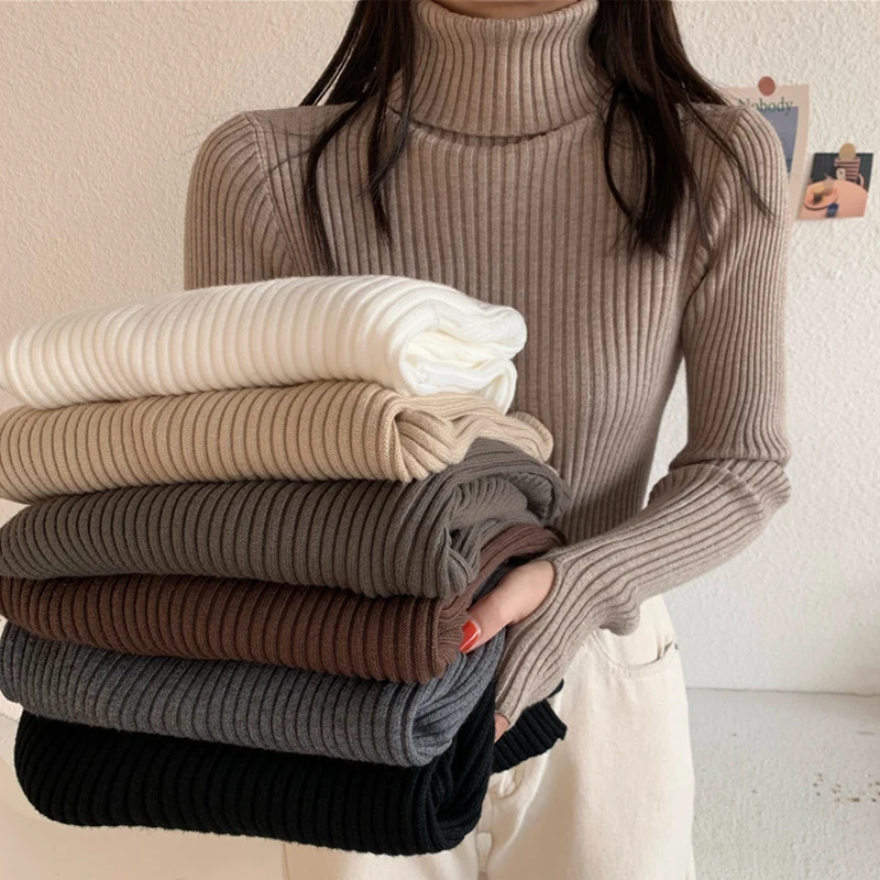 Женский свитер с высоким воротником BEFORW пуловер цвета хаки длинным рукавом
