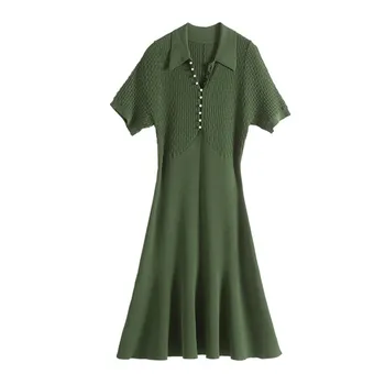 Women Knitted Short Sleeve Mini Dress 2020 Spring Summer Green Turn-down Collar Front Beading Buttons Ladies Knit Slim Dresse
Women Knitted Short Sleeve Mini Dress 2020 Spring Summer Green Turn-down Collar Front Beading Buttons Ladies Knit Slim Dresse