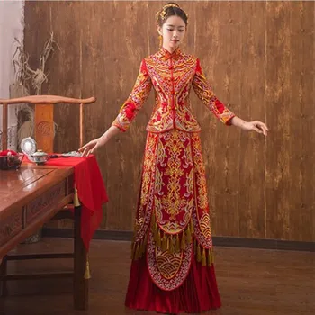 Red Chinese Wedding Dress Female Long Sleeve Cheongsam Gold Embroidery Phoenix Chinese Traditional Dress Women Qipao For Wedding
Red Chinese Wedding Dress Female Long Sleeve Cheongsam Gold Embroidery Phoenix Chinese Traditional Dress Women Qipao For Wedding