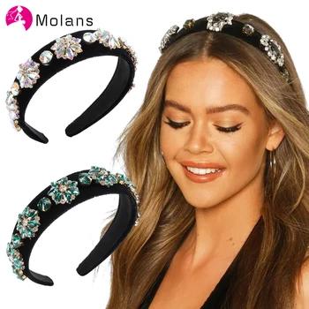 

Molans 2020 Gemstone Baroque Headbands Vintage Velvet Bottom Fashion Rhinestones Hairbands for Women Embellished Tiara Headbands